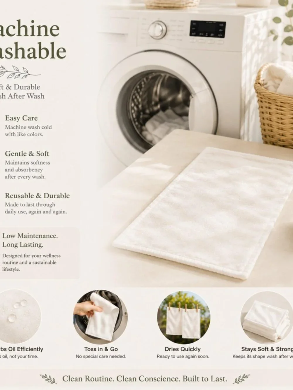 4 Pack Small Organic Cotton Flannel Inserts for Castor Oil Pack Wrap, Reusable W